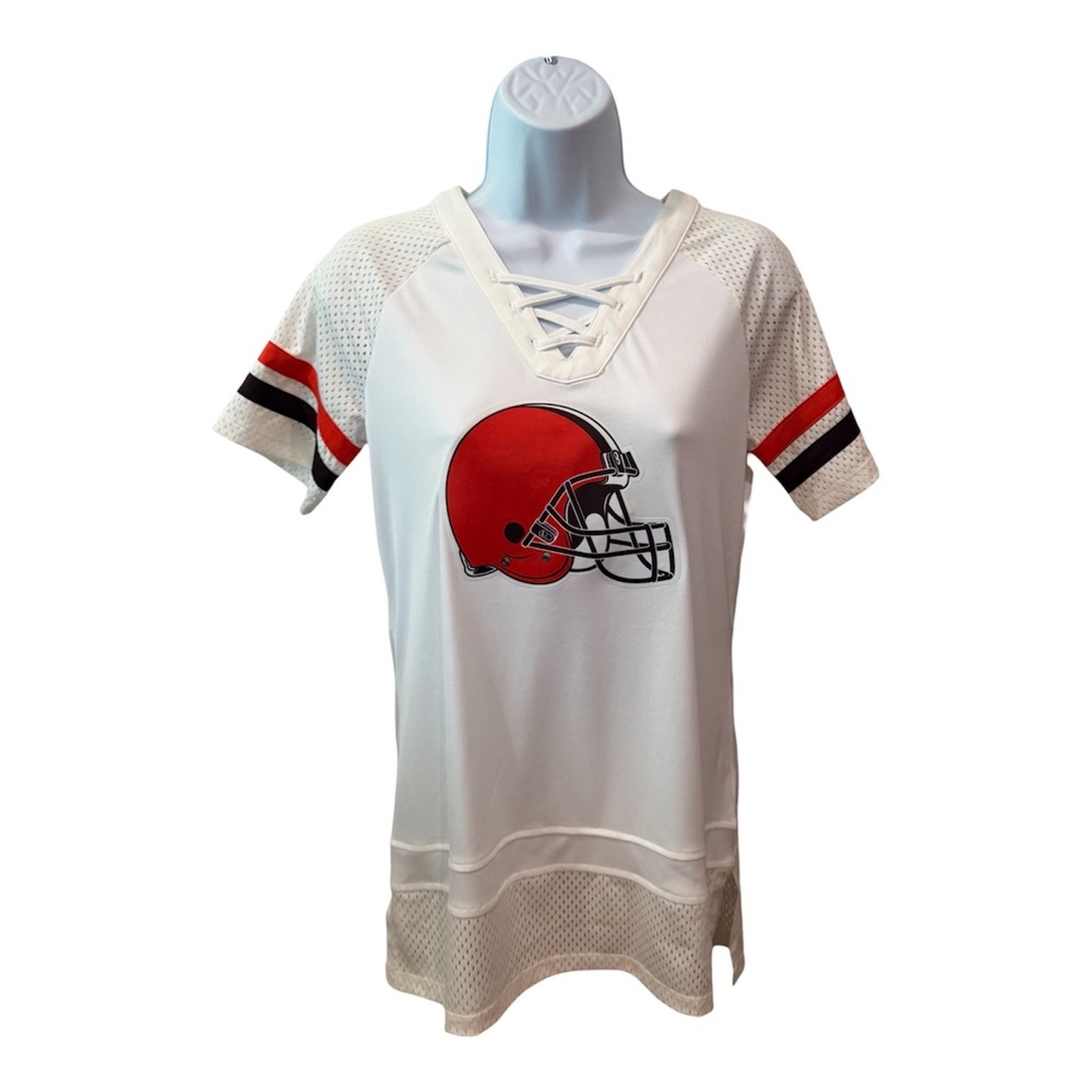 Fanatics Cleveland Browns NFL Womens Jersey‎ T-Shirt White Lace Up Small NEW